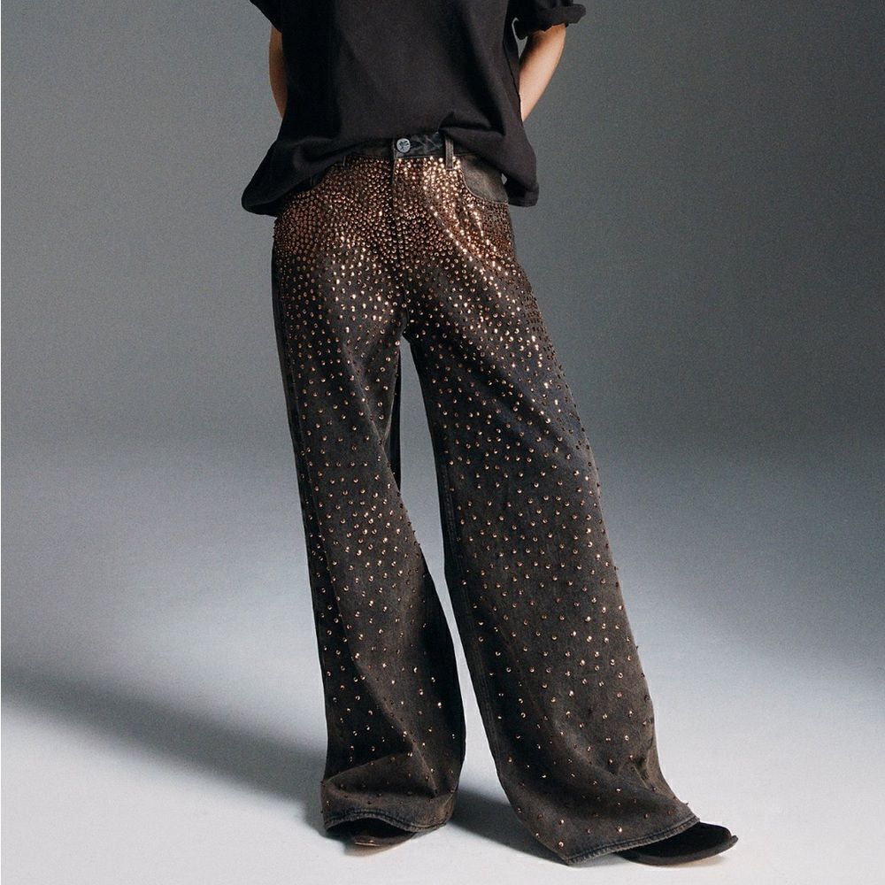 One Teaspoon x Free People Love Machine Wide Leg Embellished Jeans - Copper - Picture 1 of 14